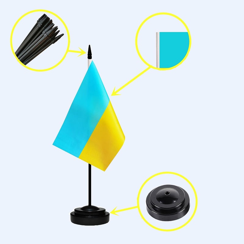 tibijoy Ukraine Flags Ukrainian Desk Flags Set Small Mini Ukraine Flags Table Flag with 13" Black Pole, Black Base and Spear Top, Miniature Ukrainian Deluxe Desktop Flag, Home Decoration, Office Decoration, - Image 5